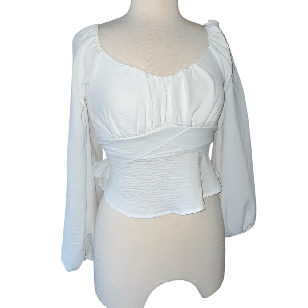 Altar'd State Cream Peplum Blouse HUGE BOW IN BACK